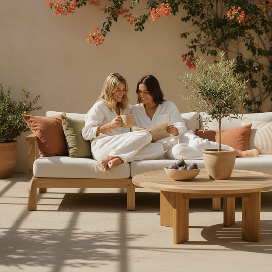 Sunlit scene with soft focus, highlighting neutral tones and earthy accents