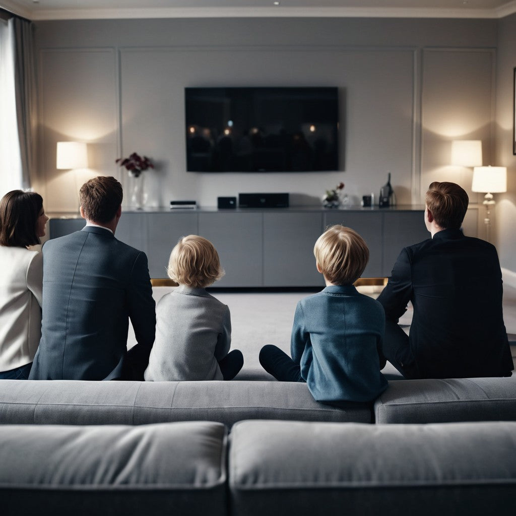Symphony Carpet Inspiration - A Family watching TV in a newly renovated room with a beautiful new Symphony Grey 71 from BCO