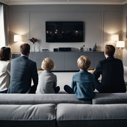 Symphony Carpet Inspiration - A Family watching TV in a newly renovated room with a beautiful new Symphony Grey 71 from BCO